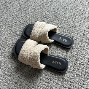 RAYE Black and Cream Fuzzy Slippers